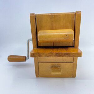 vintage lariana wooden manual hard cheese grater with drawer & crank handle